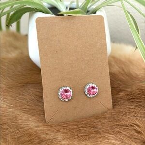 Elegant Pink and Silver Stud Earrings